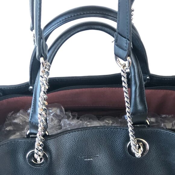 DAVID JONES PARIS pebbled faux leather black silver hardware shoulder/handbag - Picture 3 of 15